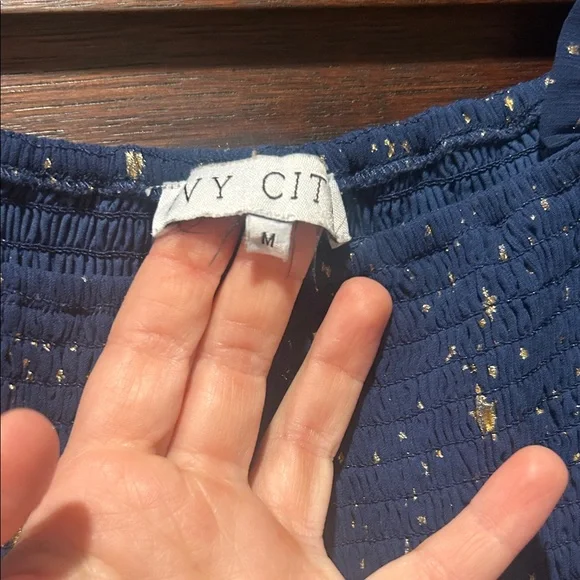 Ivy City Starry Night Stars Navy Smocked Dress M - Picture 5 of 8